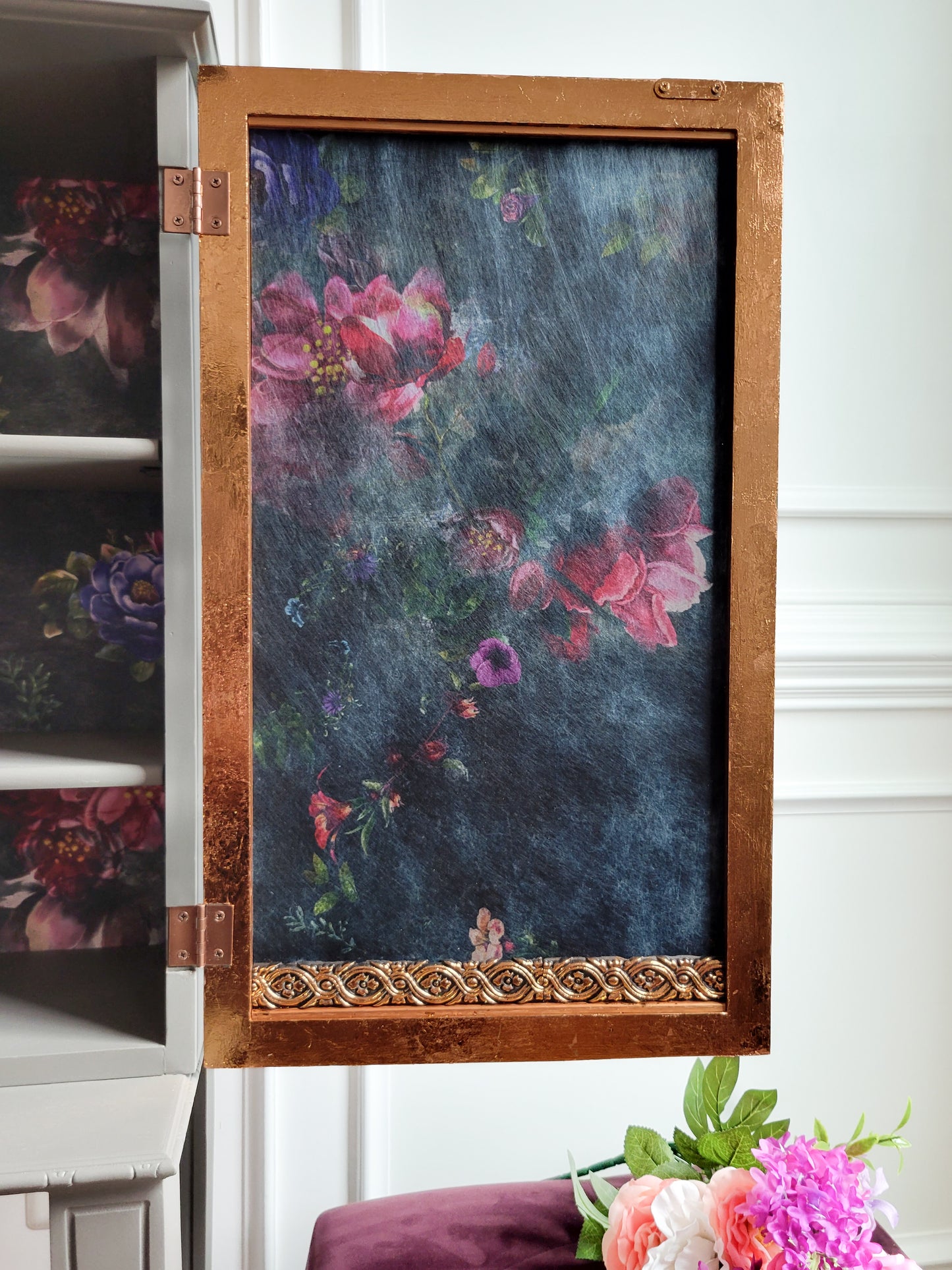 Petite Bookcase, Bathroom Cabinet, Hutch, Mirrored Floral Cabinet